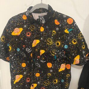 Alpha Beta Button Front Shirt Mens S Black Solar System